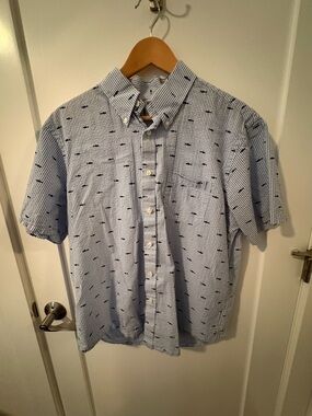 Brooks Brothers Light Blue Short-Sleeve Button-Down with Navy Micro-Pattern